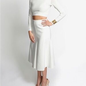 Nicholas Ponte Knit Midi Flare Skirt-Cream